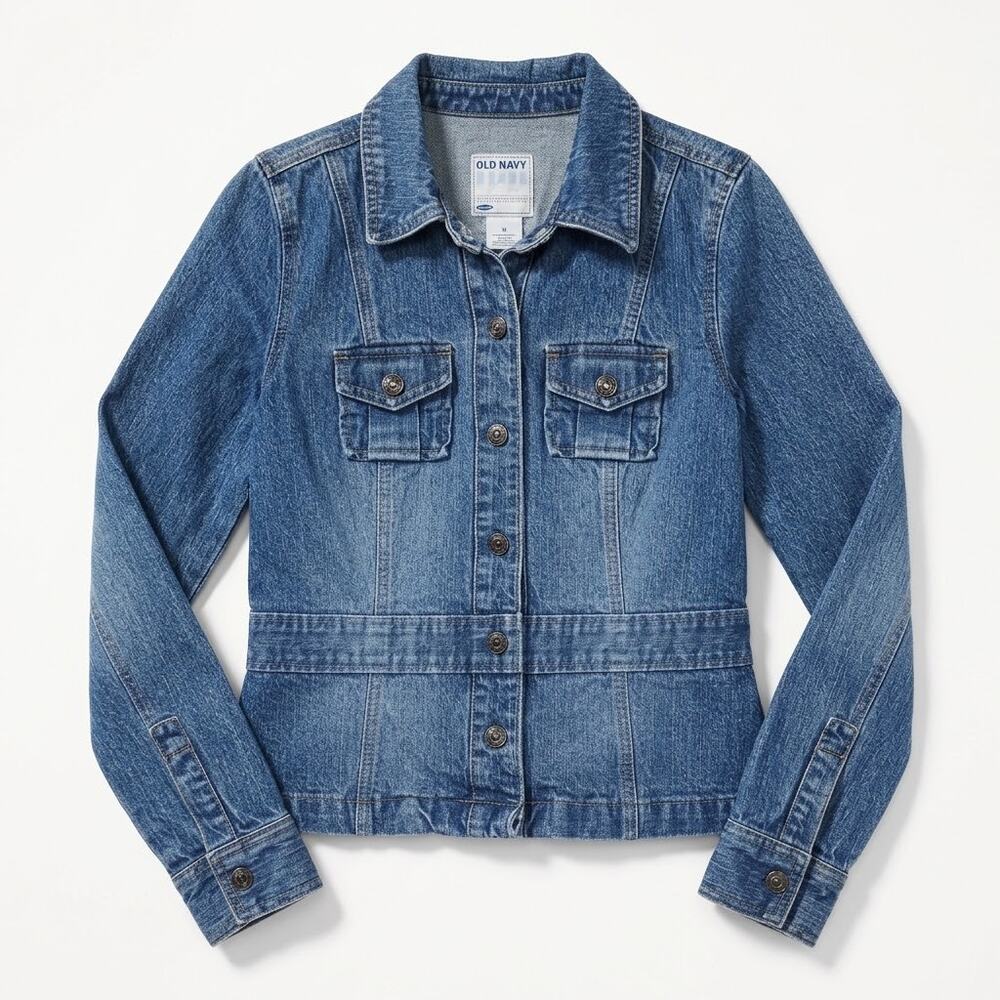 Old Navy Jean Trucker Jacket Blue Button Up Denim Pockets Cotton Womens Small